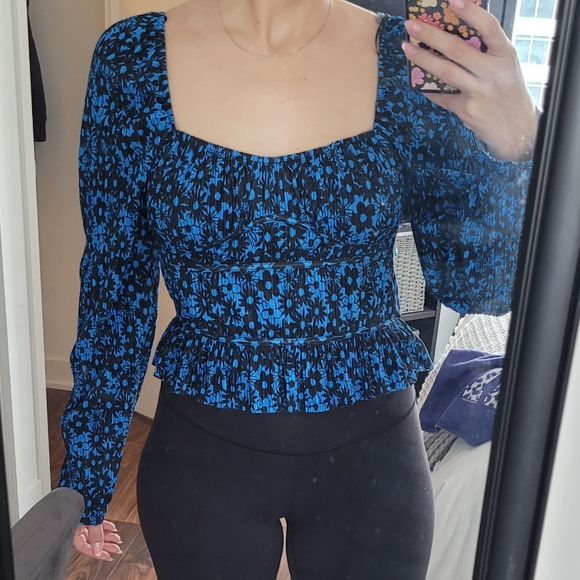 Blue Floral Corset Style Blouse - Picture 1 of 5